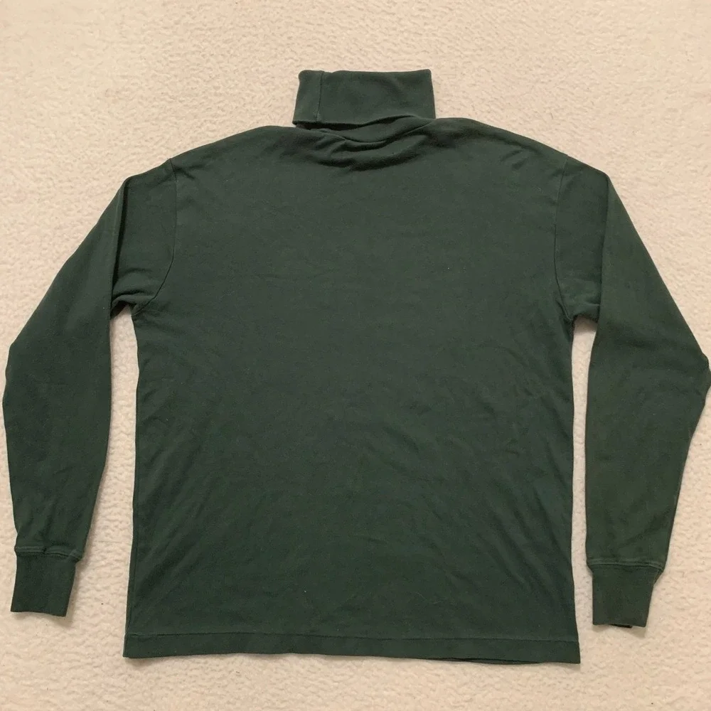 VTG Ralph Lauren Turtleneck Shirt Mens M 100% Cotton Red Pony Logo Hunter Green